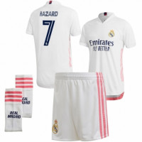 Реал Мадрид Футбольная форма детская для домашних игр 2020-2021 Азар 7 (Футболка + Шорты + Гетры)